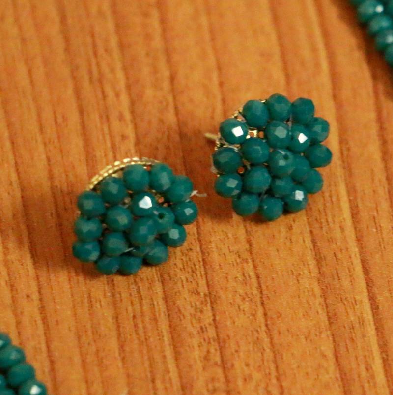 Dark Green Crystal beaded 5 line Necklace Set