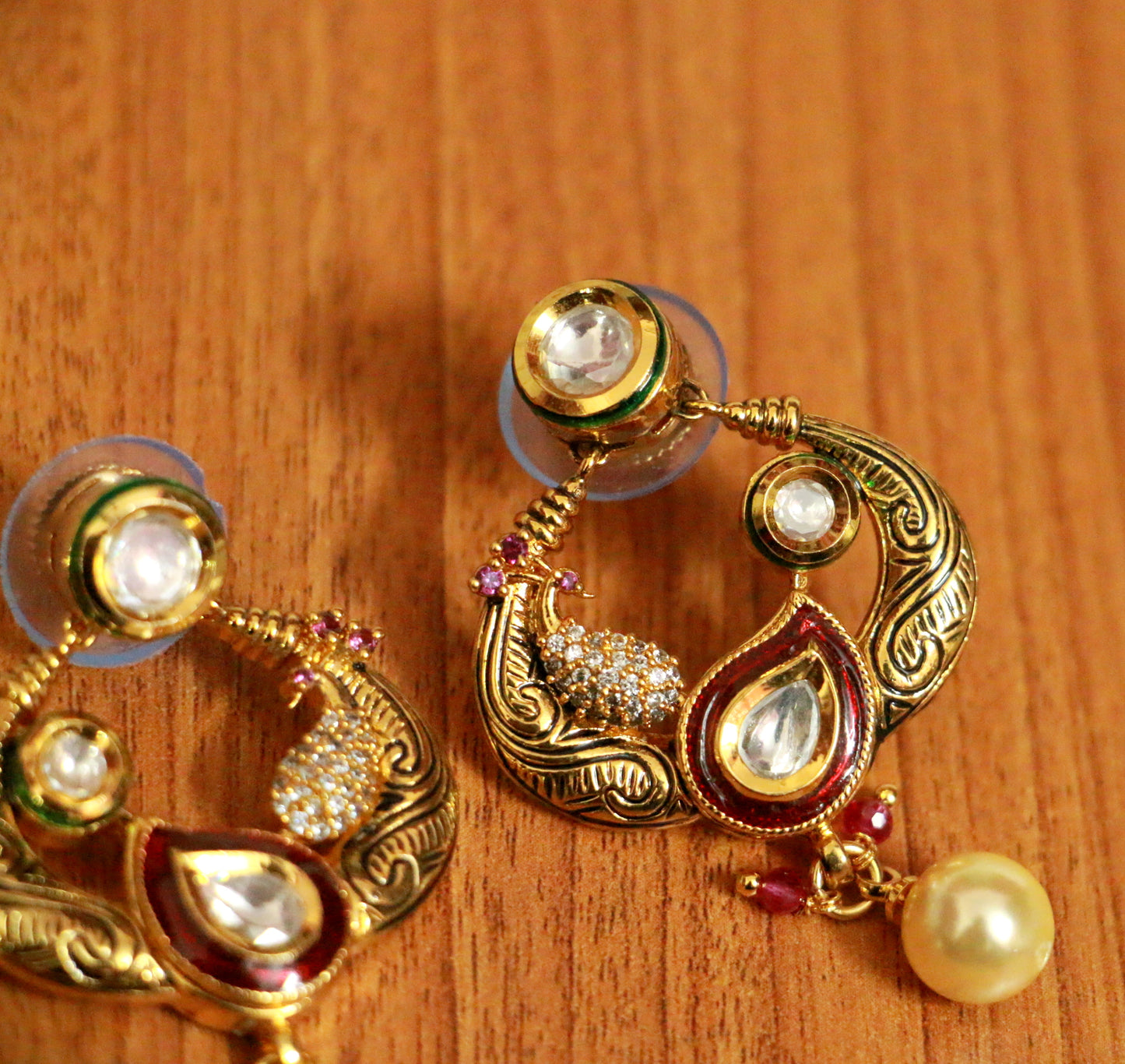 Antique Gold Look Kundan Polki & Paisley Earrings