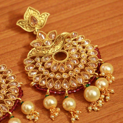 Antique Gold Look Polki Studded Danglers