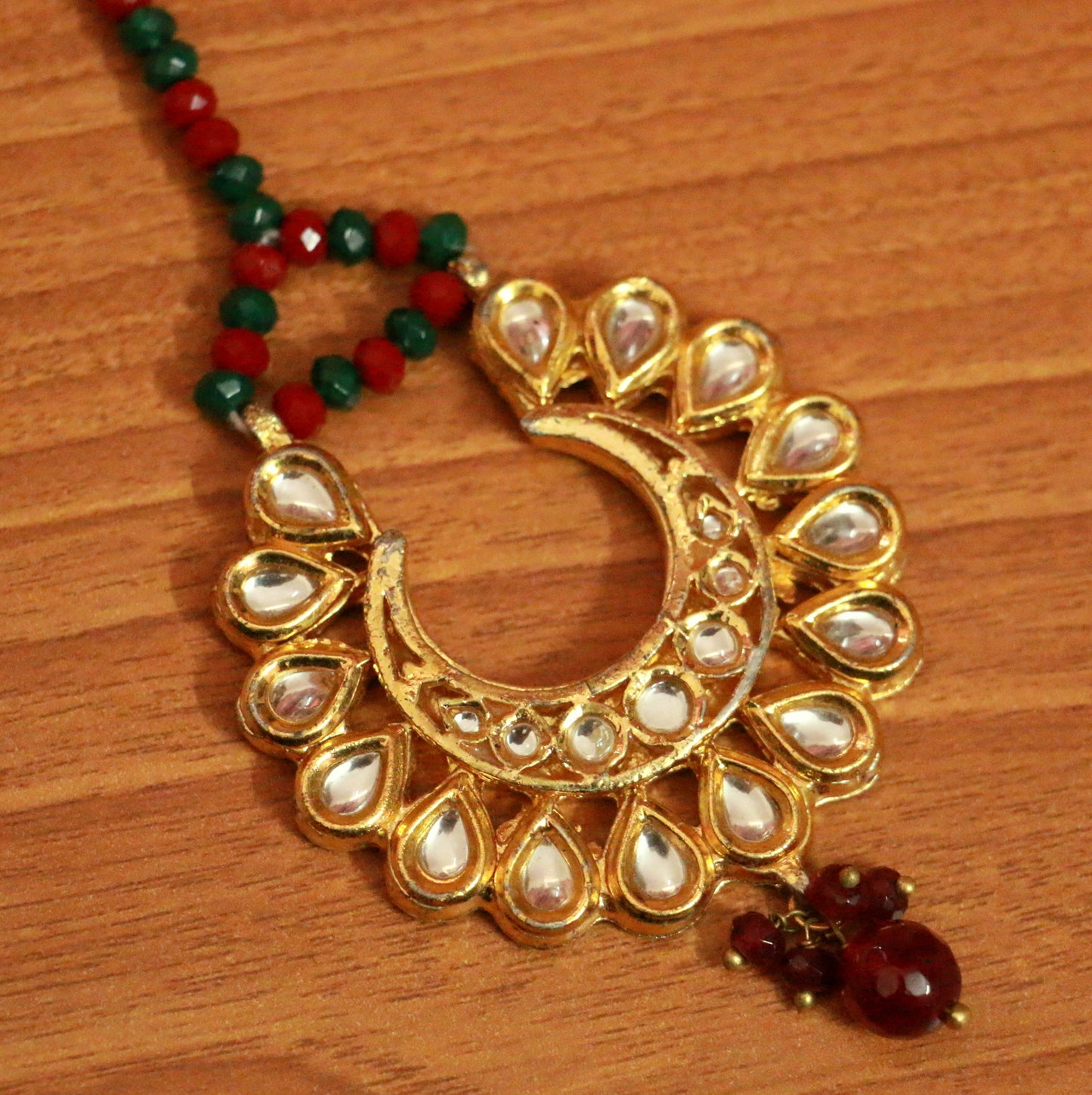Multicolour Kundan Polki Bridal Maang Tikka | Gold-Plated Festive Head Jewellery