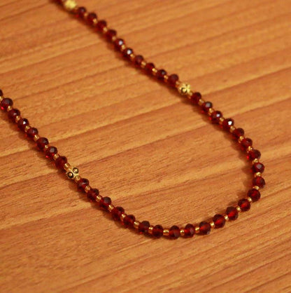 Red Crystal Bead & Gold bead Necklace