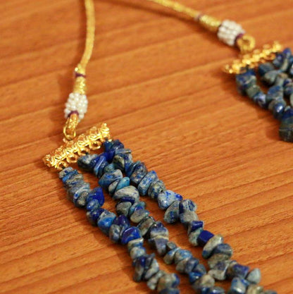 3 Line Semi Precious Lapiz Lazuli Necklace
