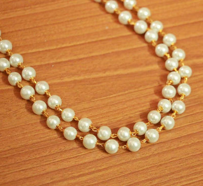 2 Line 8 Mm Pearl Gold Look Necklace