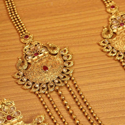 Antique Gold Look Ruby Polki Ethnic Necklace Set