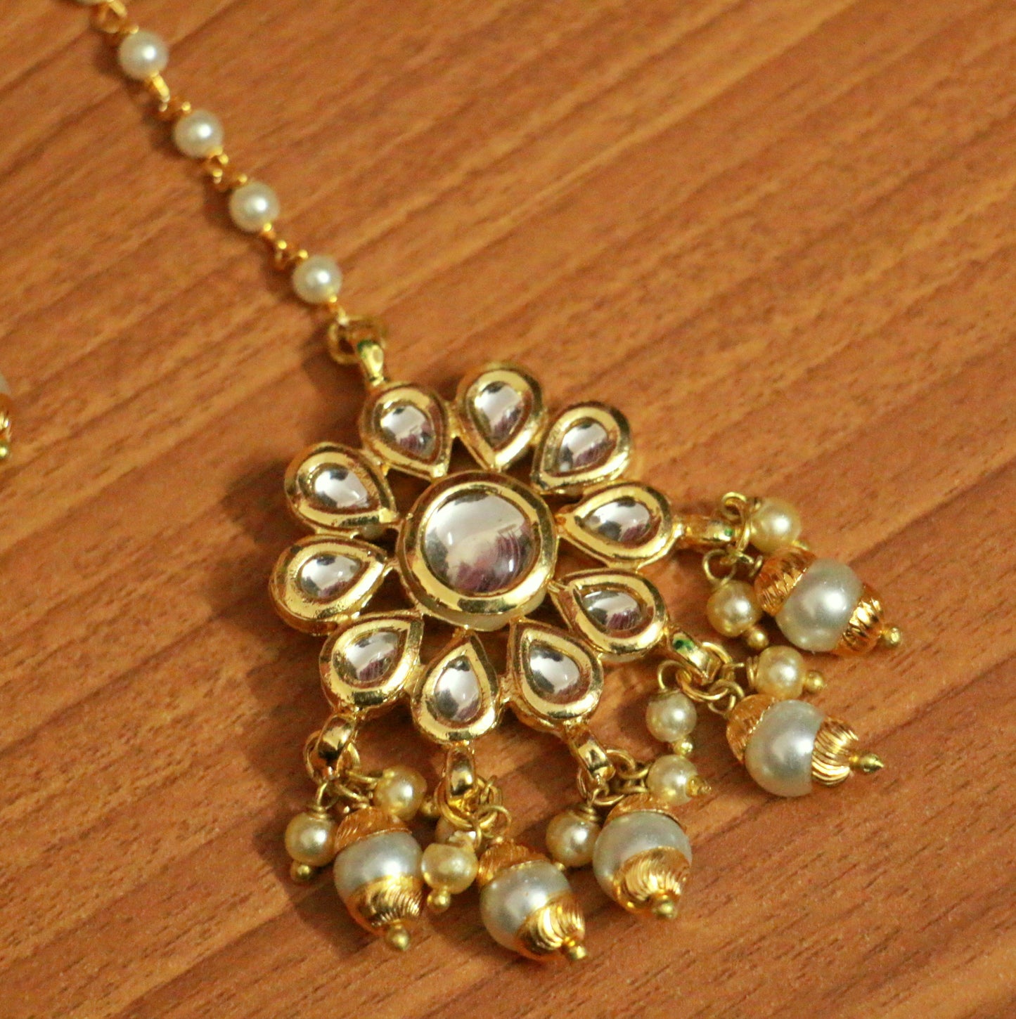 Pearl Gold Look Earring & Maang Tikka Set