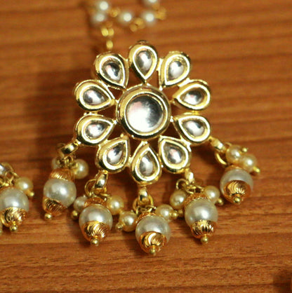 Pearl Gold Look Earring & Maang Tikka Set